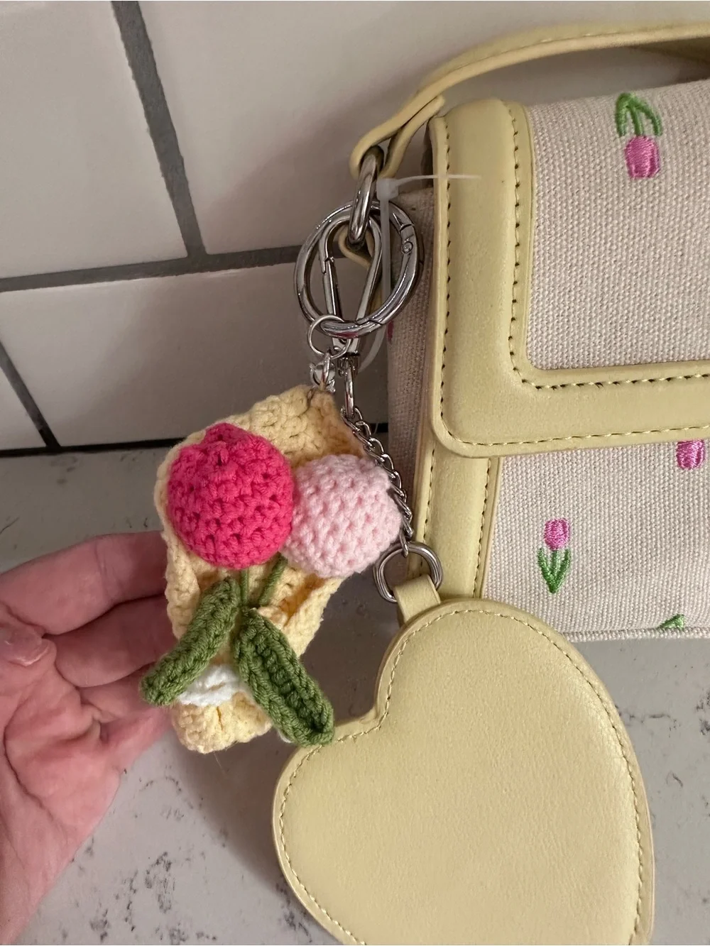 Madden Girl Yellow & Pink Tulip Embroidered Crossbody Bag